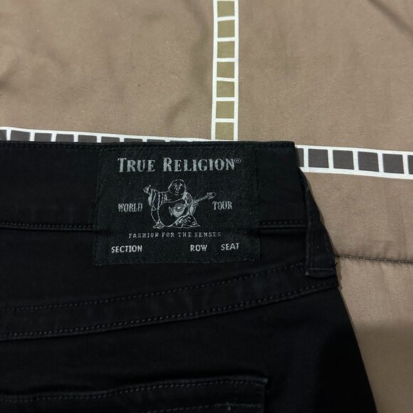 NEW True Religion Jean Shorts Black Denim Flap Raw Hem Body Rinse